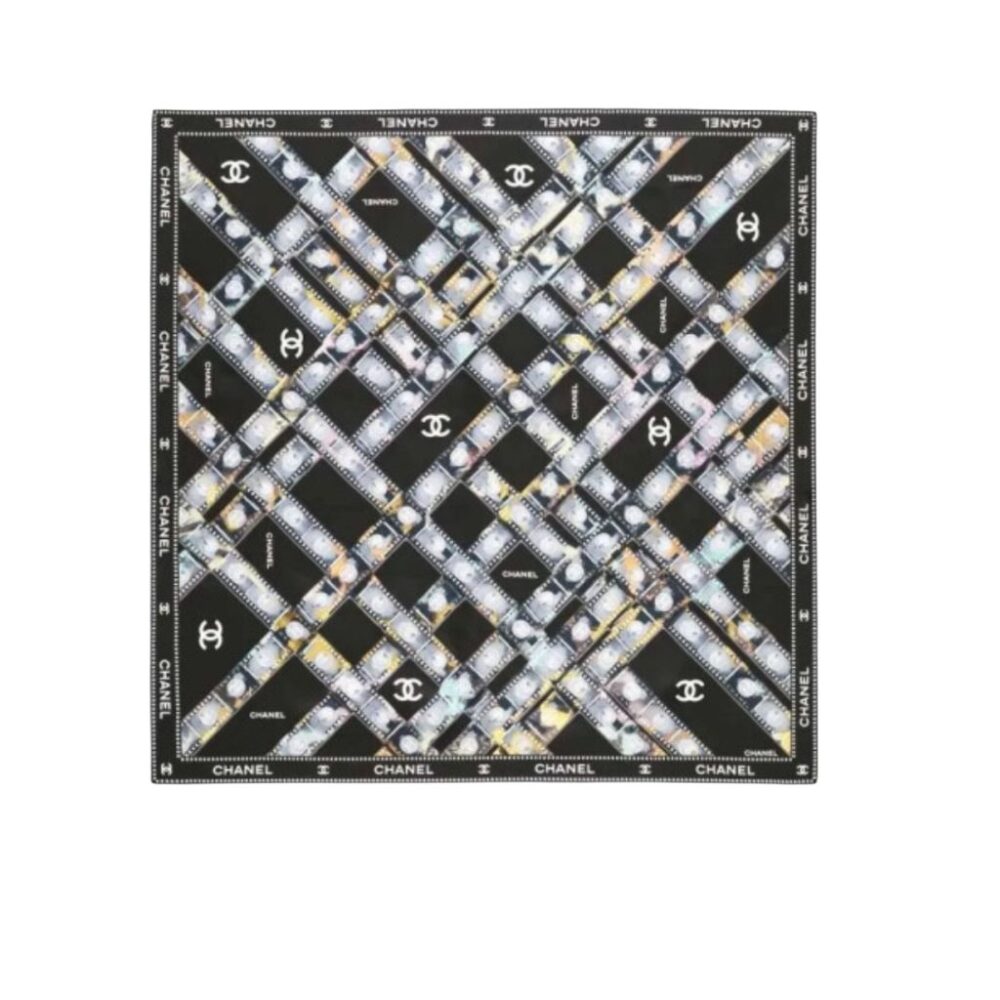 Chanel Spring Summer 2026 Square Scarf Silk Twill Black 90Cm