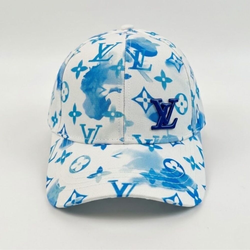 Louis Vuitton Monogram Cap Artistic Blue Ink Pattern White