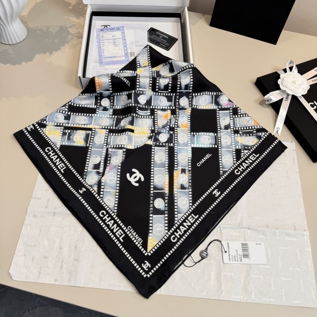 Chanel Spring Summer 2026 Square Scarf Silk Twill Black 90Cm - Image 3