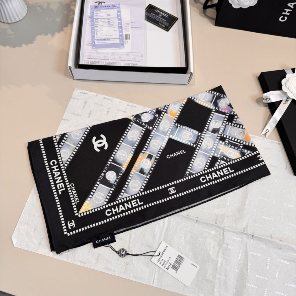 Chanel Spring Summer 2026 Square Scarf Silk Twill Black 90Cm - Image 4