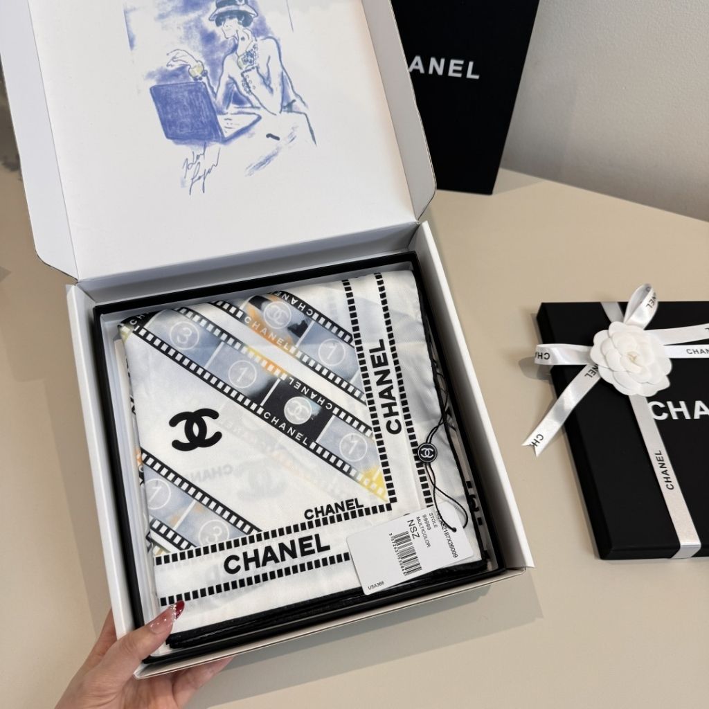 Chanel Spring Summer 2026 Square Scarf Silk Twill White 90Cm - Image 5