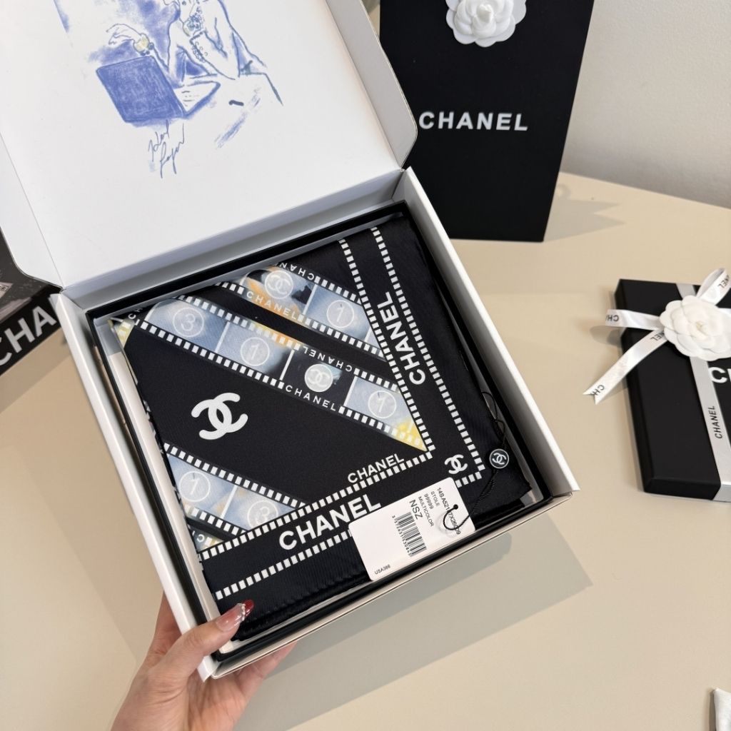 Chanel Spring Summer 2026 Square Scarf Silk Twill Black 90Cm - Image 5