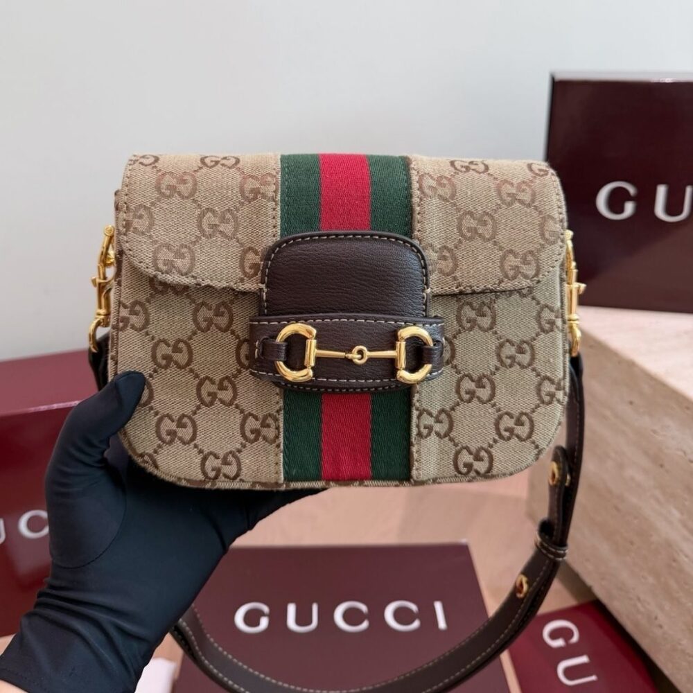 Alternative view of Gucci Horsebit 1955 Small Shoulder Bag  Brown GG Canvas 21Cm ‎866762 FAFV9 9653
