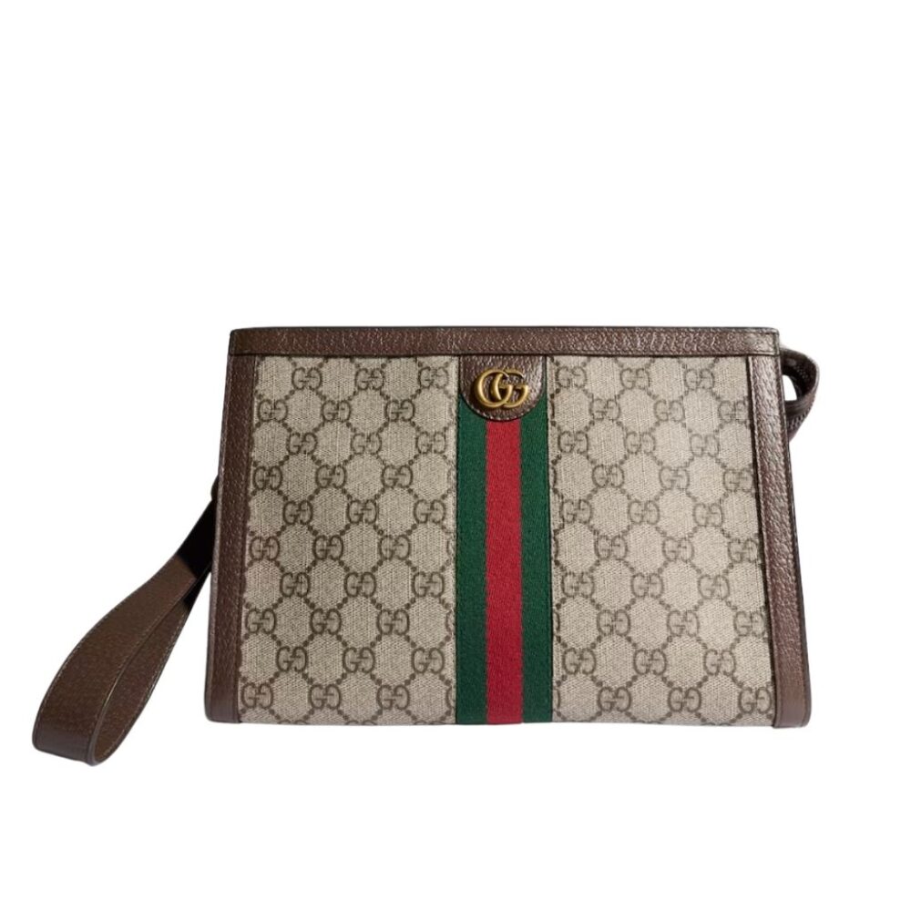 Gucci Ophidia Medium Pouch Beige And Ebony GG Supreme Canvas 26Cm 760243 96LWT 8745