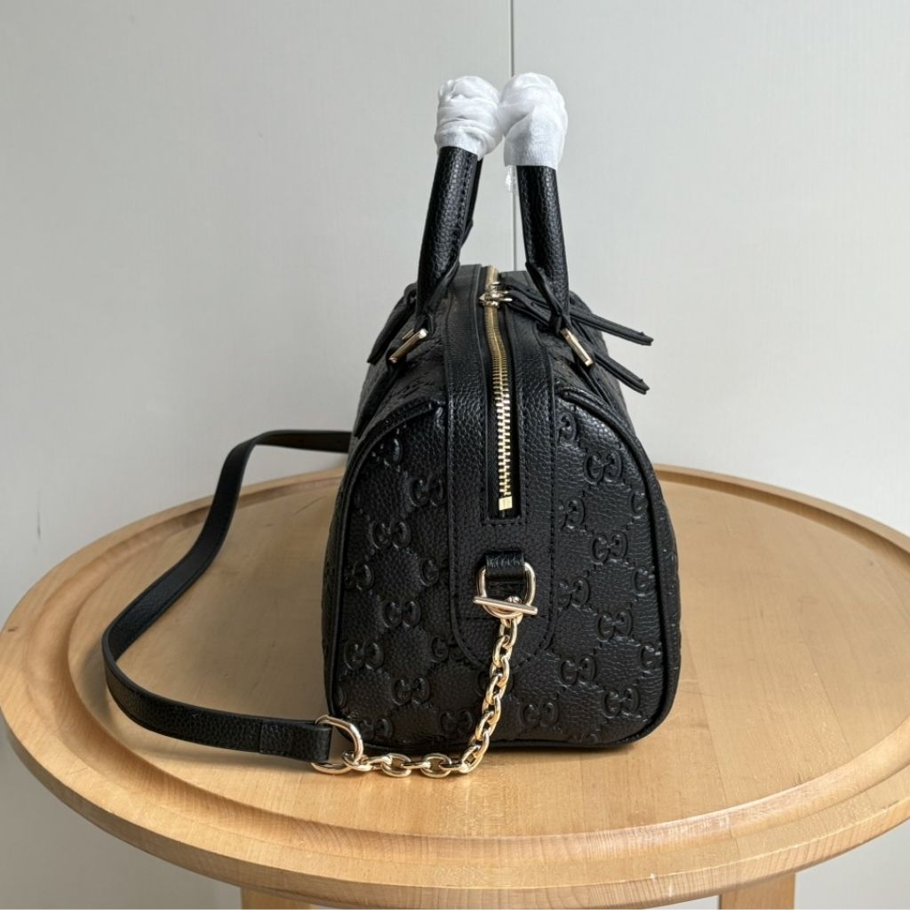 Gucci Gg Emblem Small Top Handle Bag Black Leather 25.5Cm 815255 AAEEM 1000 - Image 4