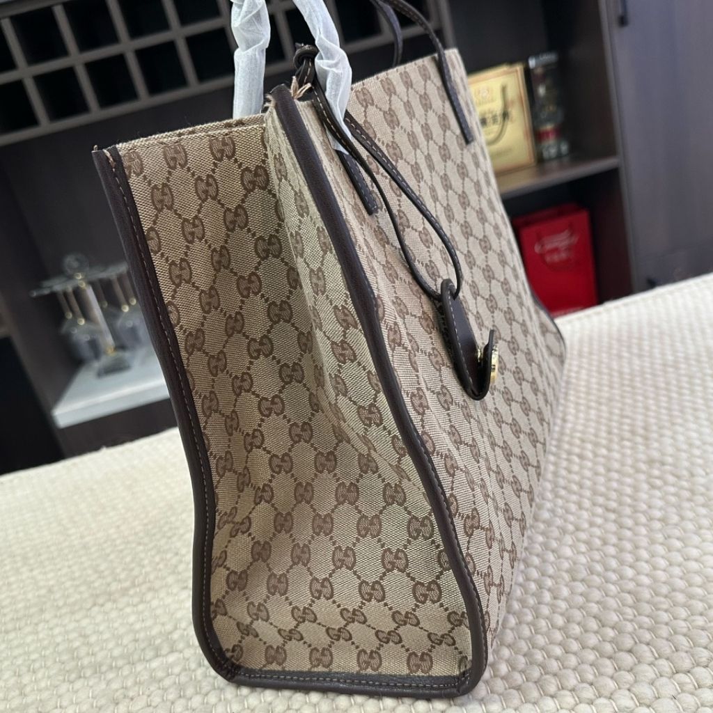 Gucci Londra Large Tote Bag Sand And Dark Brown GG Canvas 40Cm 875056 FAF8N 9651 - Image 5