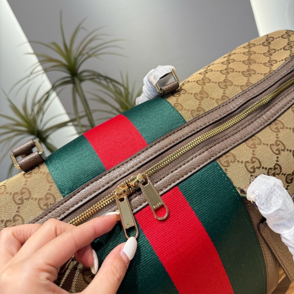 Gucci Medium GG Duffle Bag With Web Sand And Brown GG Canvas 50Cm 875059 FAF79 8547 - Image 7