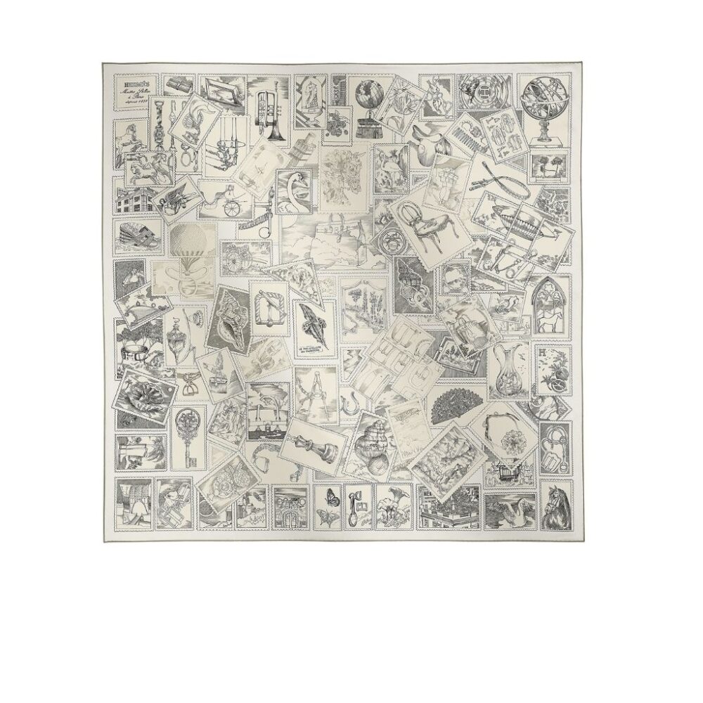 Hermes Le Philateliste Du Faubourg Square Scarf Gray 90Cm H004205S 06