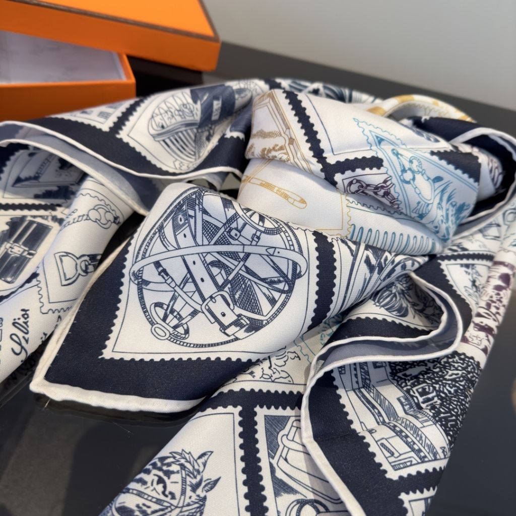 Hermes Le Philateliste Du Faubourg Square Silk Scarf Blue 90Cm H004205S 12 - Image 3