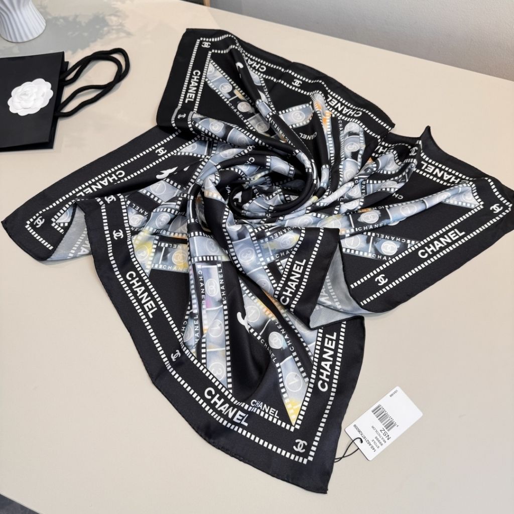 Chanel Spring Summer 2026 Square Scarf Silk Twill Black 90Cm - Image 6