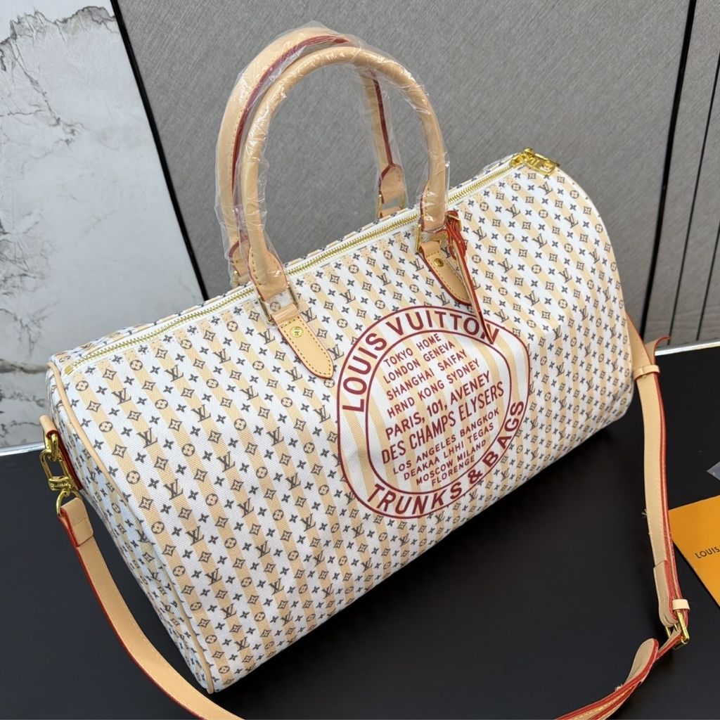 Louis Vuitton Keepall Bandouliere 45 LV Stamp Collection Pink 45Cm M28678 - Image 4