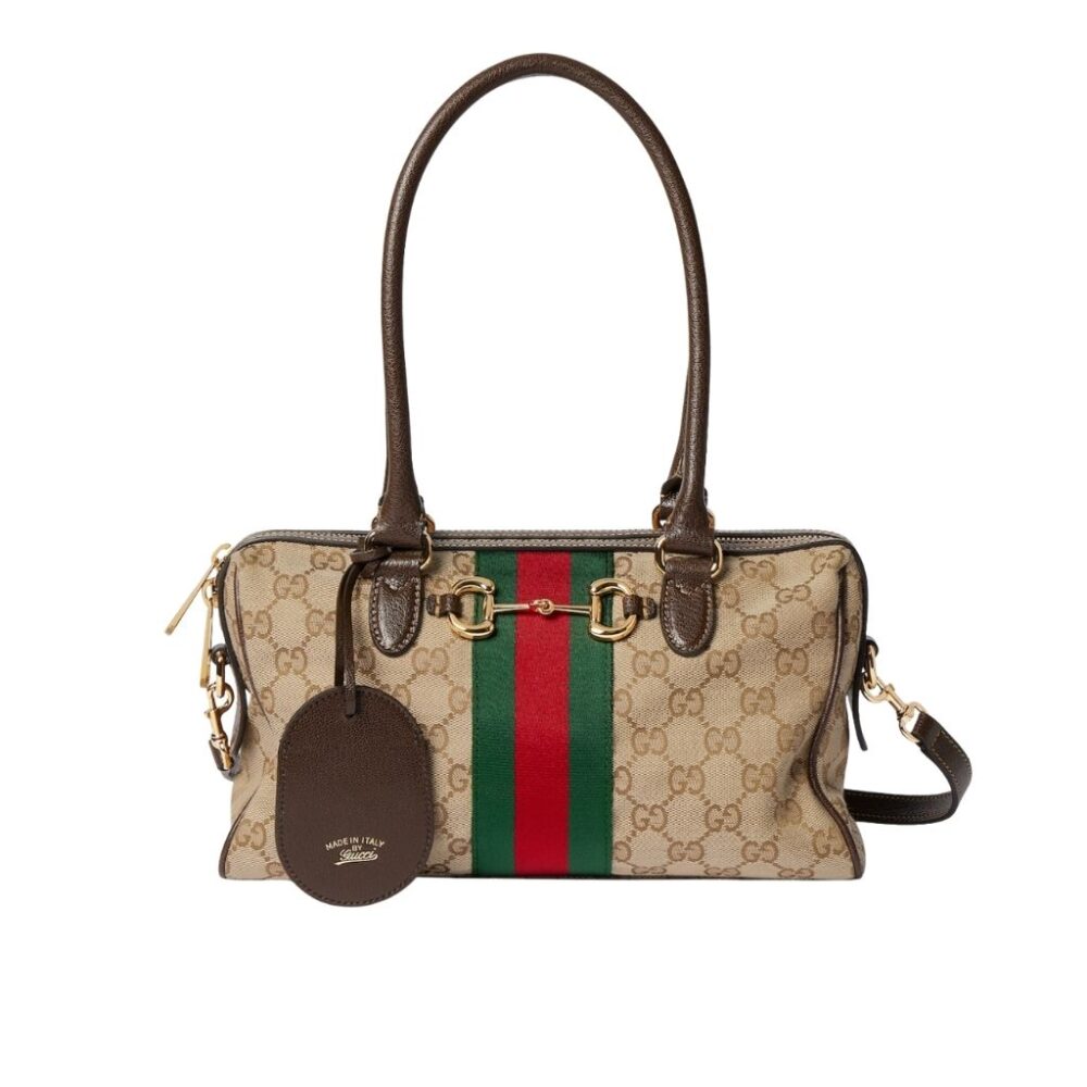 Gucci Borsetto Medium Boston Bag Beige And Brown GG Canvas 28Cm 866732 FAFV9 9653