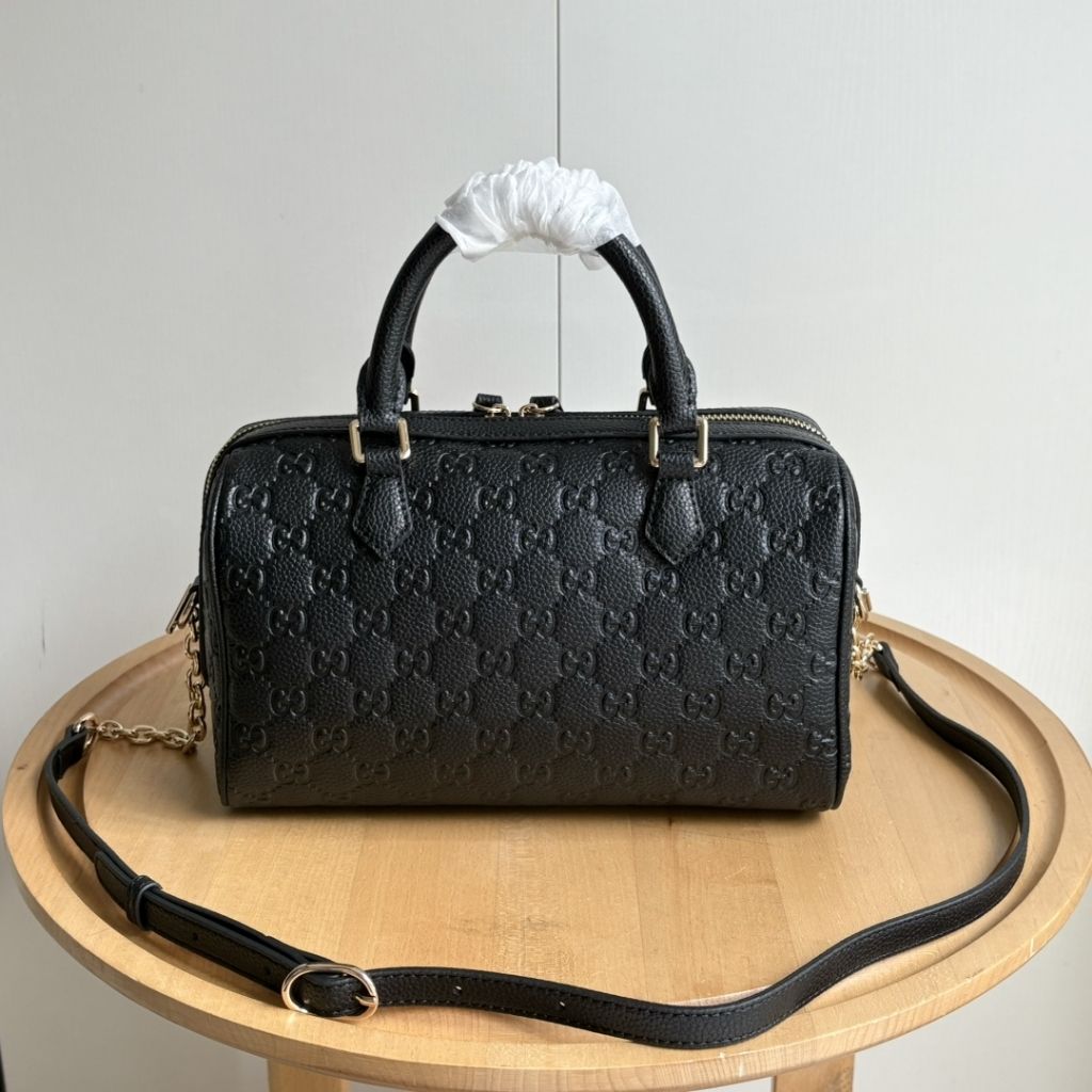 Gucci Gg Emblem Small Top Handle Bag Black Leather 25.5Cm 815255 AAEEM 1000 - Image 5