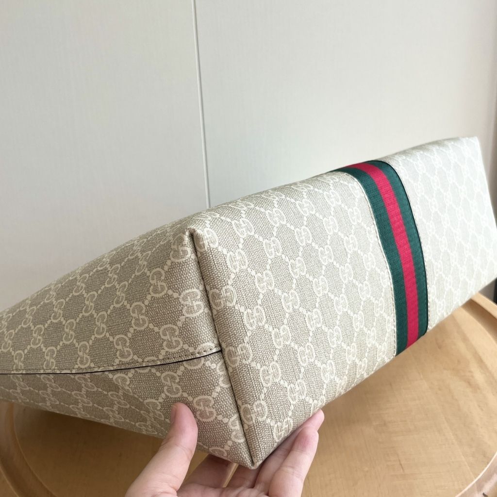 Gucci Ophidia Large Tote Bag Beige And White GG Fabric 38Cm 836849 FAE0J 9643 - Image 6
