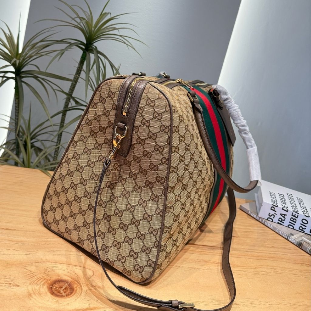 Gucci Medium GG Duffle Bag With Web Sand And Brown GG Canvas 50Cm 875059 FAF79 8547 - Image 4