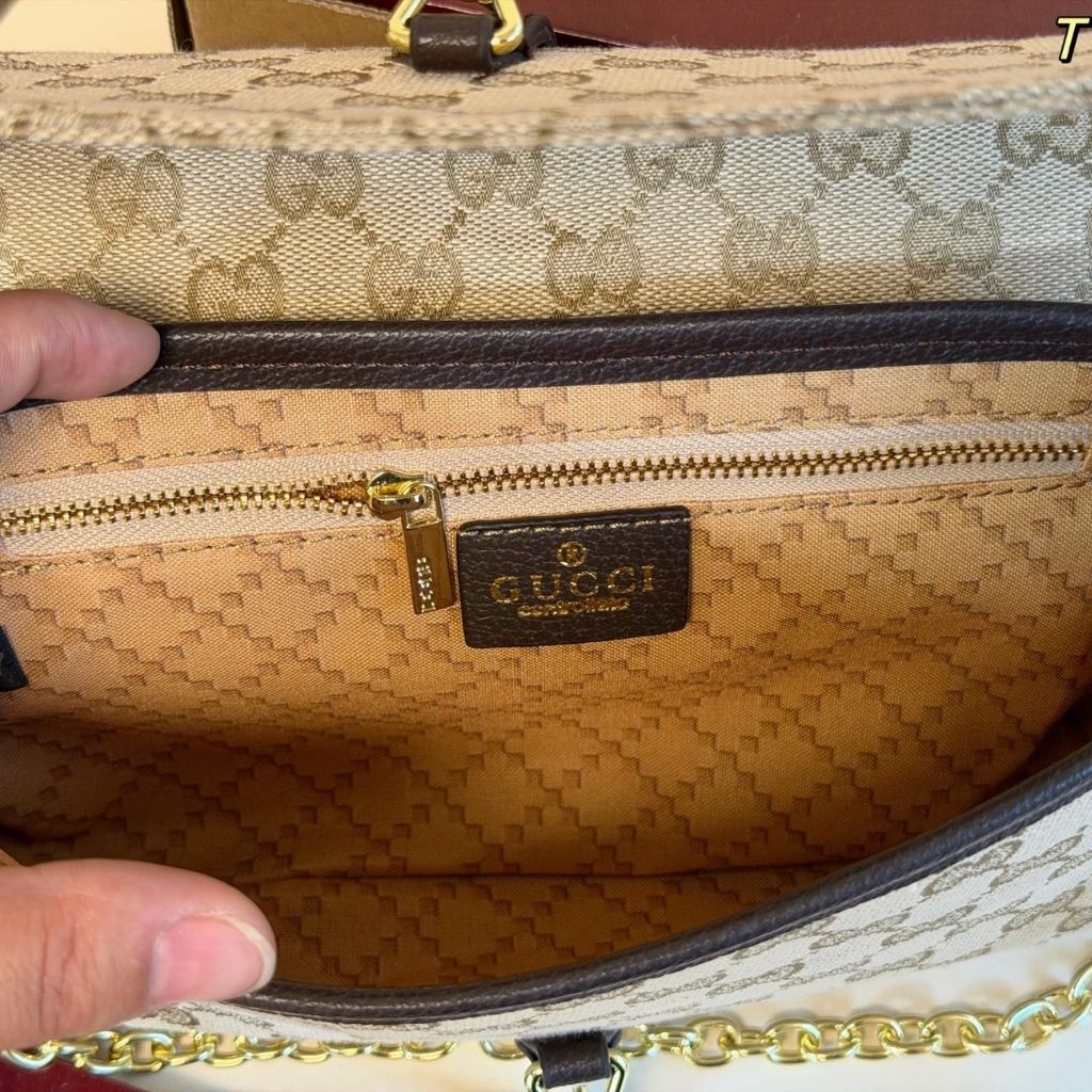 Gucci Aperitivo Medium Shoulder Bag Sand And Brown GG Canvas 26Cm 866720 FAFV2 9651 - Image 7