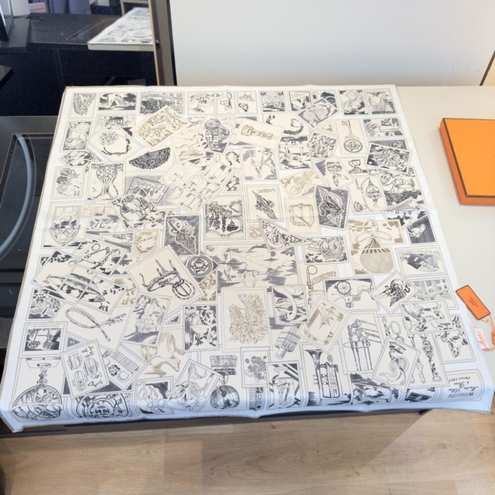 Alternative view of Hermes Le Philateliste Du Faubourg Square Scarf Gray 90Cm H004205S 06