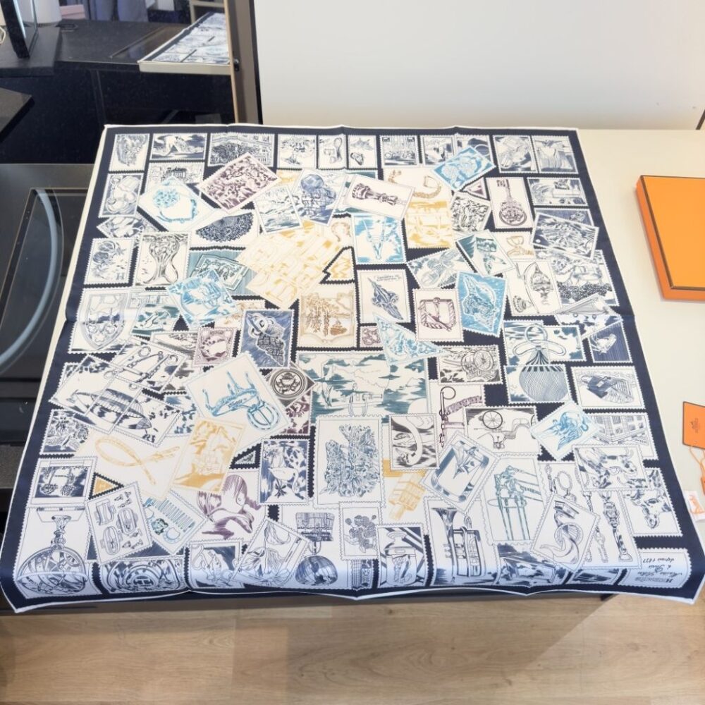 Alternative view of Hermes Le Philateliste Du Faubourg Square Silk Scarf Blue 90Cm H004205S 12