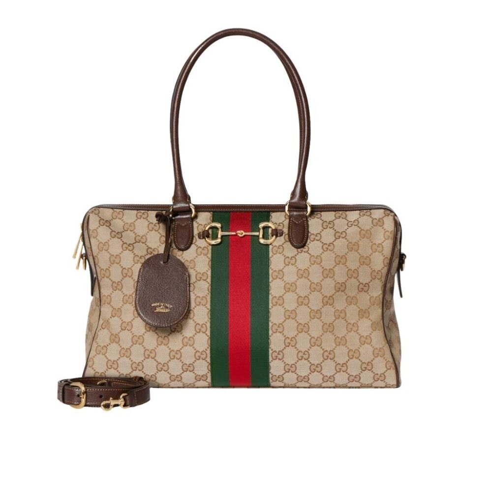 Gucci Borsetto Large Boston Bag Sand And Brown GG Canvas 38.5Cm 866734 FAFV9 9653