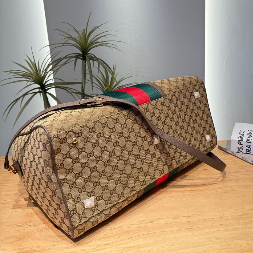 Gucci Medium GG Duffle Bag With Web Sand And Brown GG Canvas 50Cm 875059 FAF79 8547 - Image 6