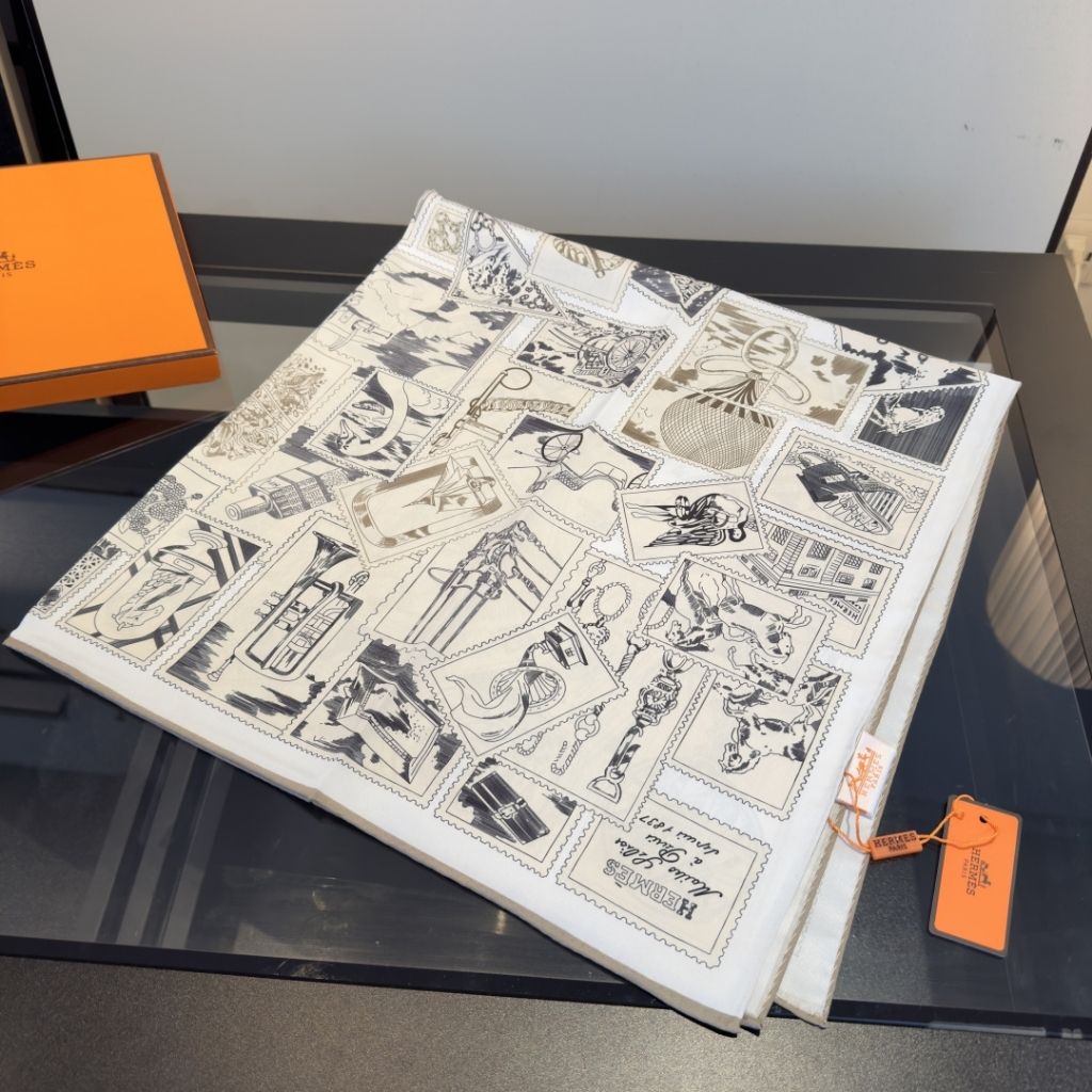 Hermes Le Philateliste Du Faubourg Square Scarf Gray 90Cm H004205S 06 - Image 3