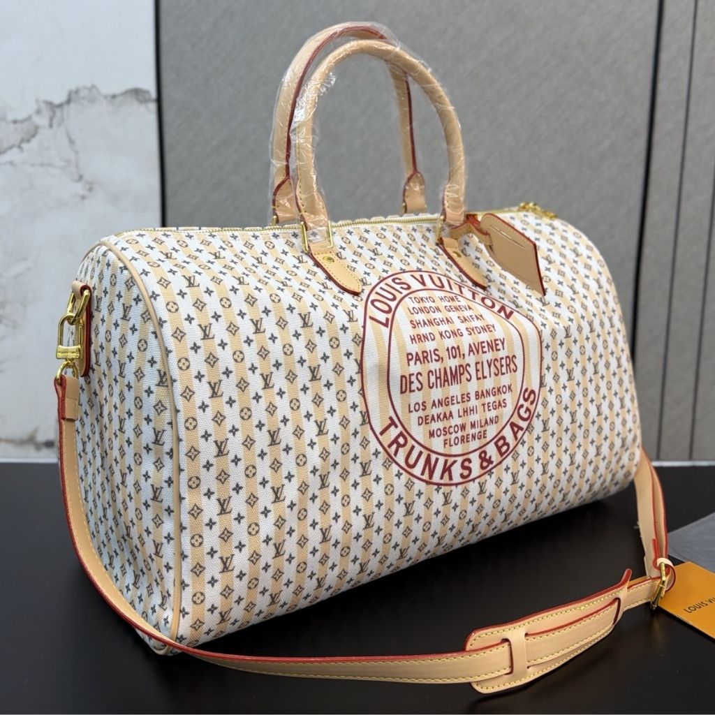 Louis Vuitton Keepall Bandouliere 45 LV Stamp Collection Pink 45Cm M28678 - Image 3