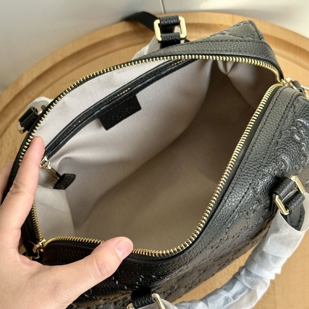 Gucci Gg Emblem Small Top Handle Bag Black Leather 25.5Cm 815255 AAEEM 1000 - Image 7