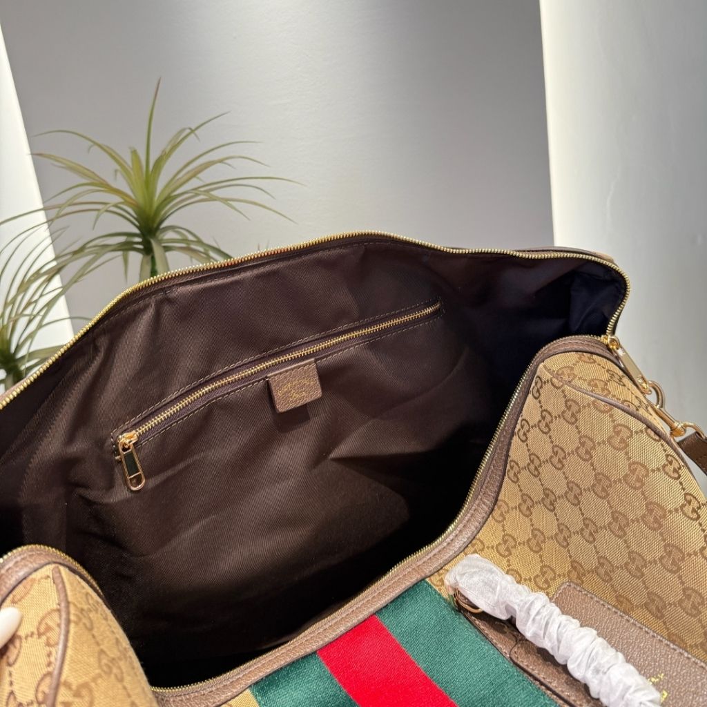 Gucci Medium GG Duffle Bag With Web Sand And Brown GG Canvas 50Cm 875059 FAF79 8547 - Image 8