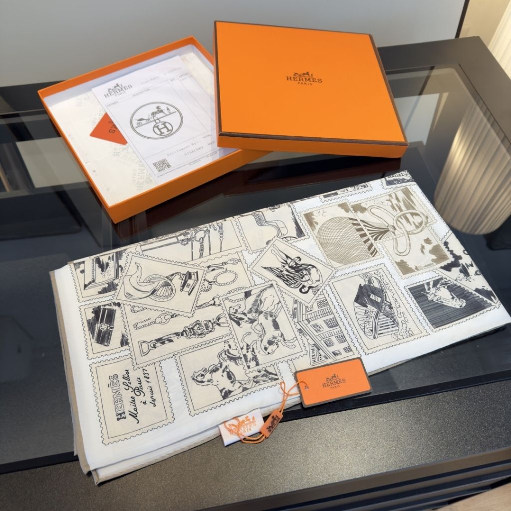 Hermes Le Philateliste Du Faubourg Square Scarf Gray 90Cm H004205S 06 - Image 4