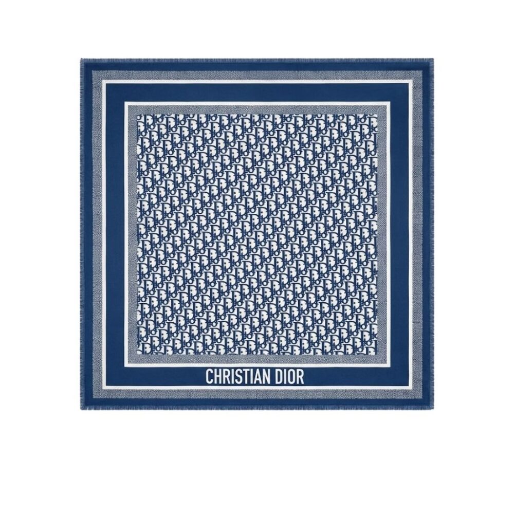 Christian Dior Oblique Diortwin Square Scarf Light Blue Silk Twill 90Cm