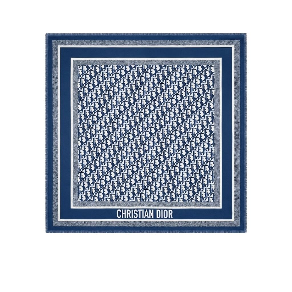 Christian Dior Oblique Diortwin Square Scarf Light Blue Silk Twill 90Cm