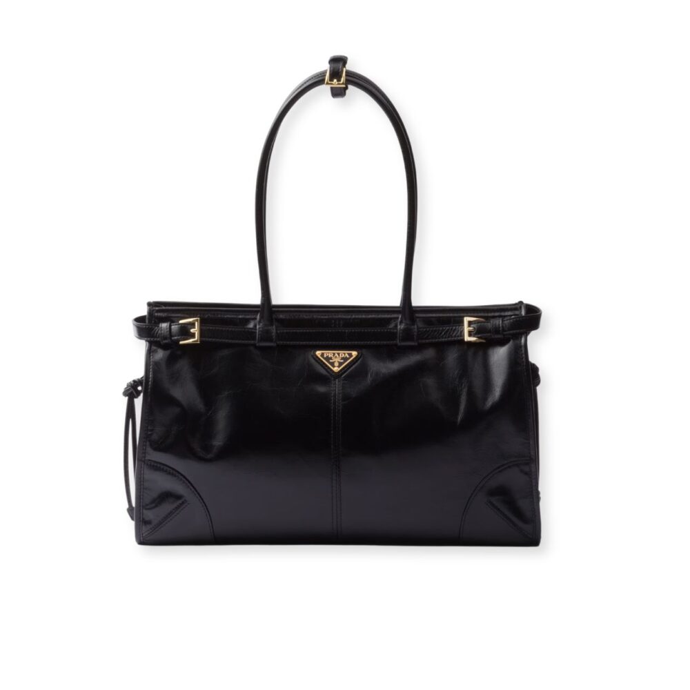 Prada Bonnie Large Leather Handbag Black 38cm 1BA433 2CYR F0002 V MOO