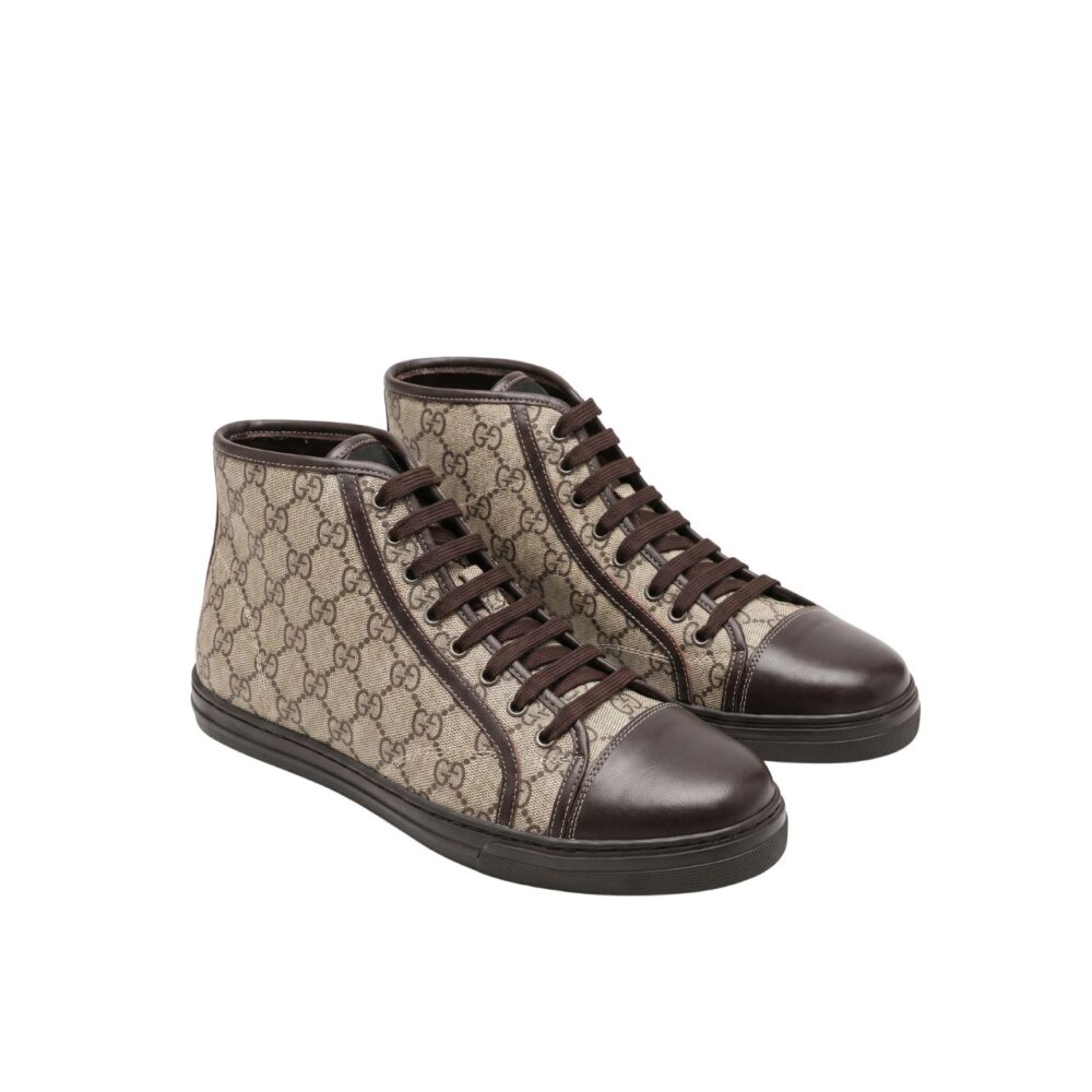 Gucci Brown Monogram High Top Canvas Sneakers