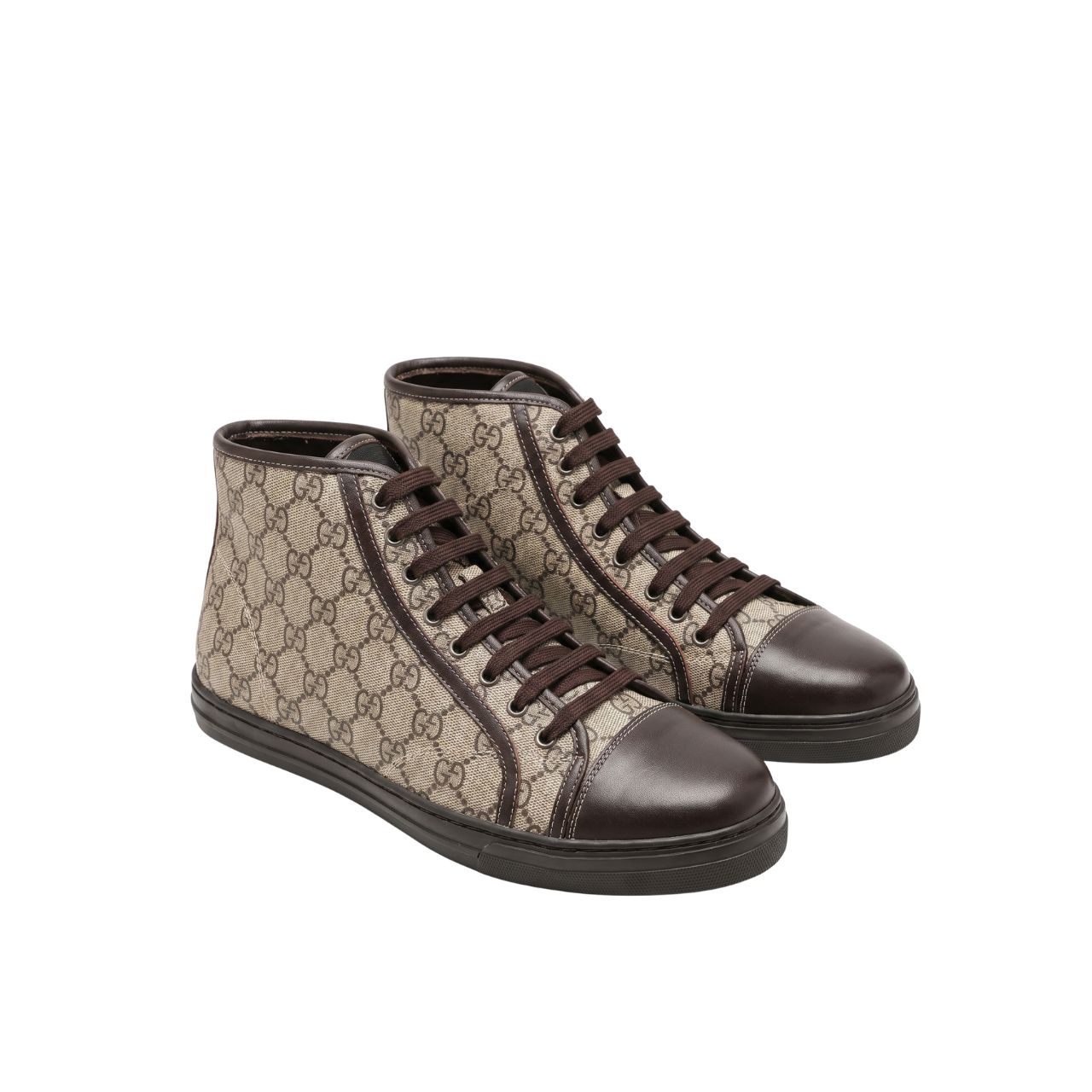 Gucci Brown Monogram High Top Canvas Sneakers