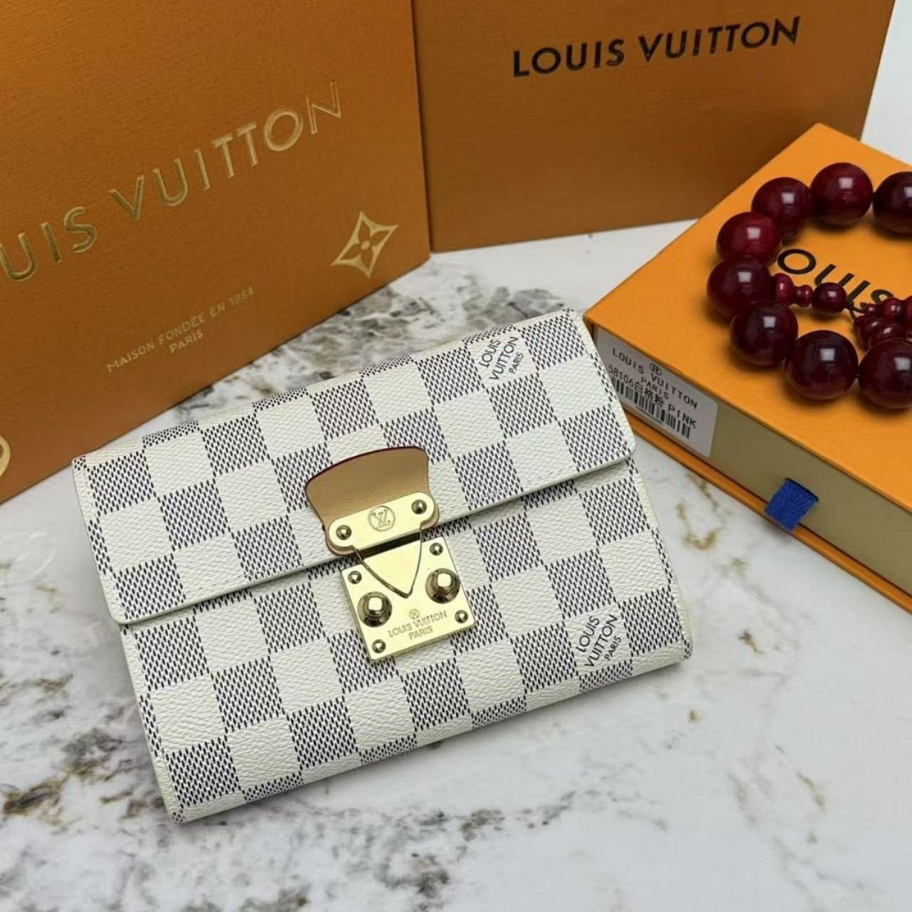 Louis Vuitton Sarah Wallet Damier Azur Rose Ballerine 12cm - Image 3