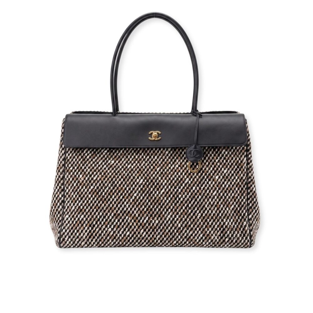 Chanel Shopping Flap Tweed Tote Black Multicolor Large 43Cm