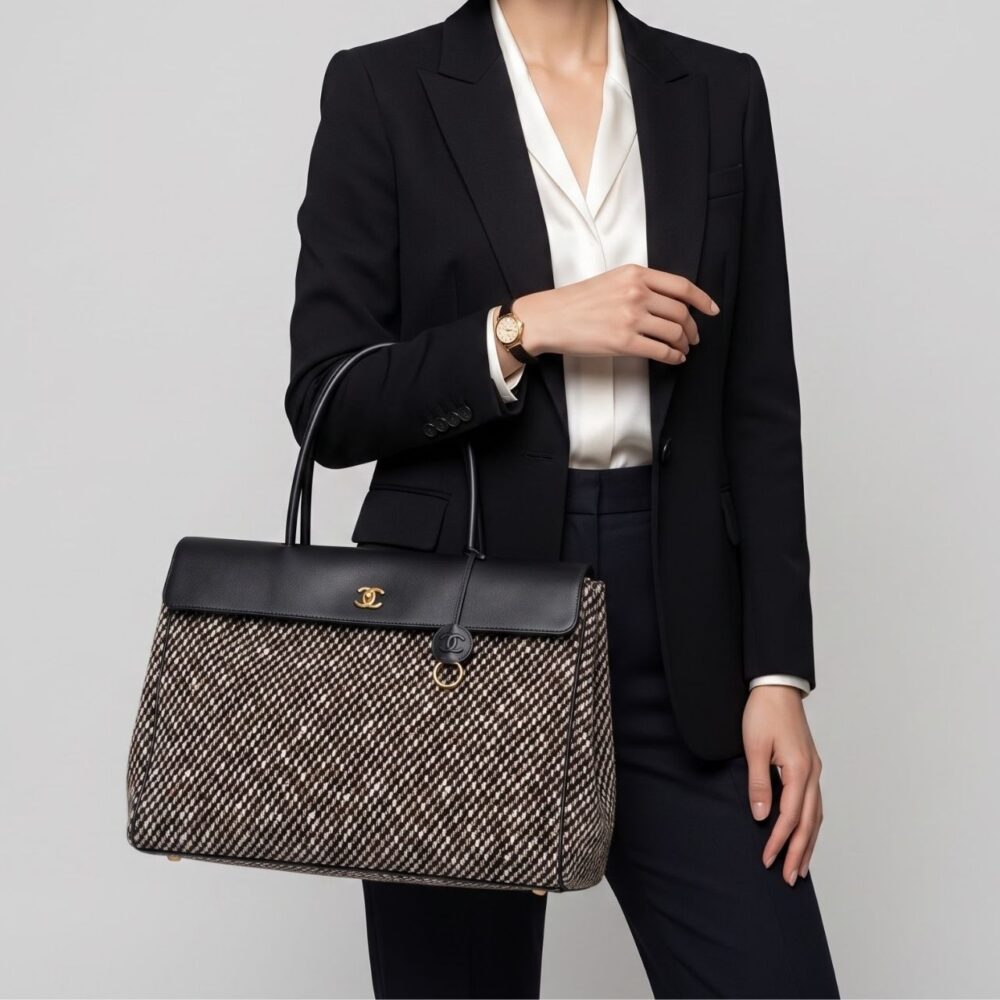 Alternative view of Chanel Shopping Flap Tweed Tote Black Multicolor Large 43Cm