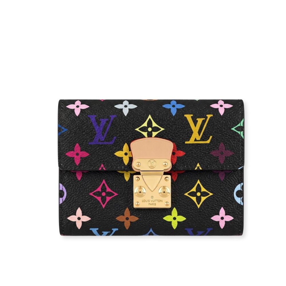 Louis Vuitton Sarah Wallet Monogram Multicolor Black 12cm