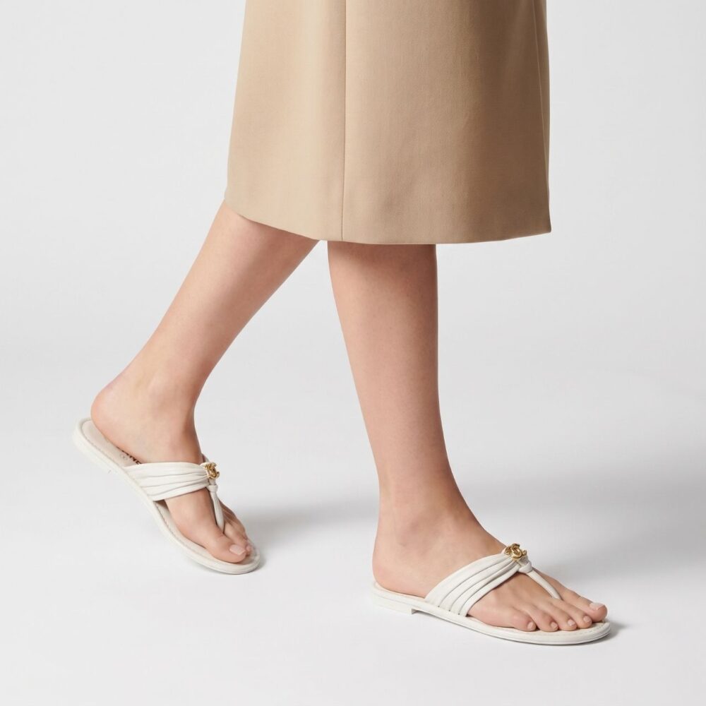 Alternative view of Chanel CC Leather Thong Sandals White
