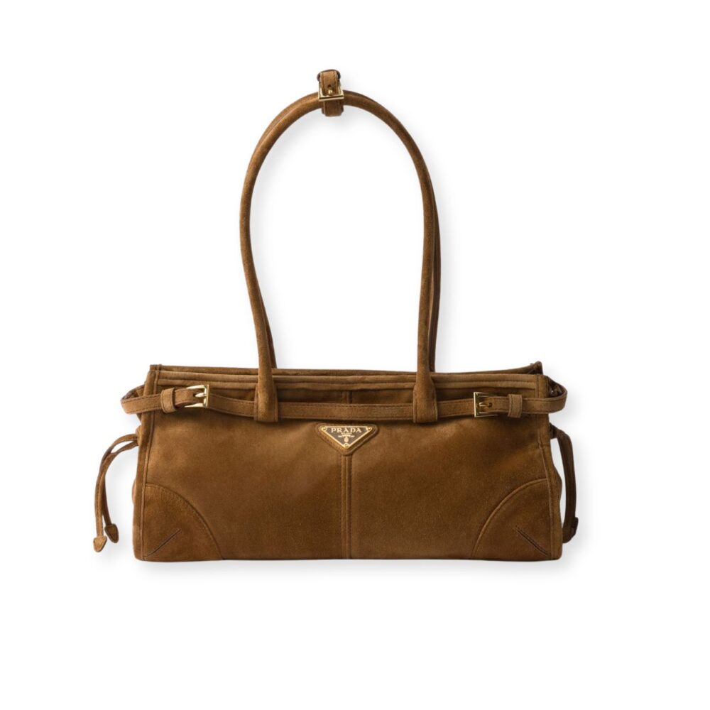 Prada Bonnie Medium Suede Handbag Cinnamon 32cm 1BA426 2C4S F0401 V MOO