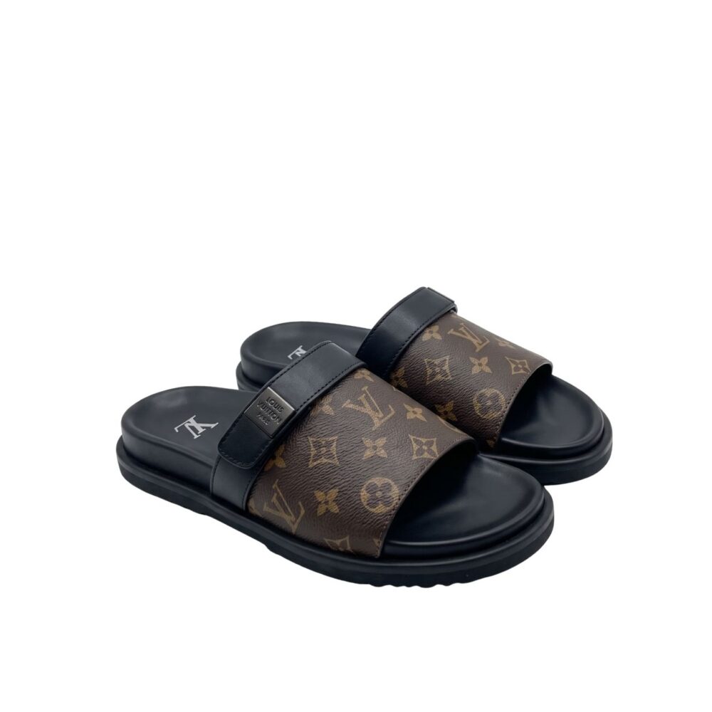 Louis Vuitton Monogram Pool Slide Sandals Brown Black