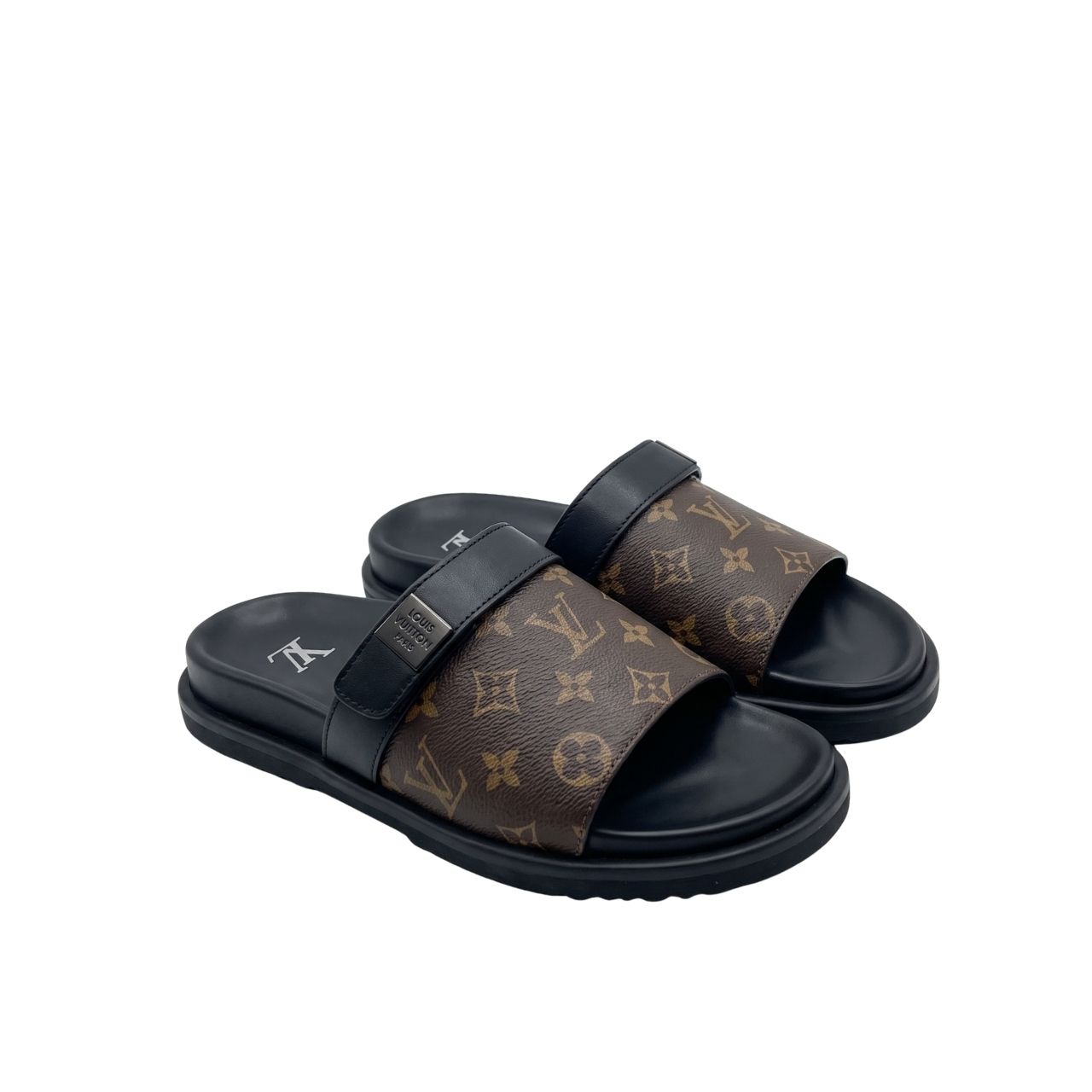 Louis Vuitton Monogram Pool Slide Sandals Brown Black