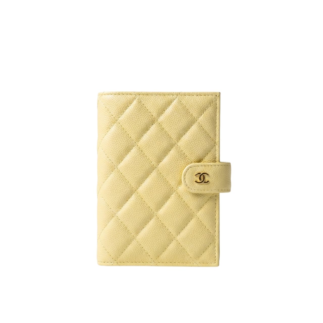 Chanel Classic Passport Holder Grained Shiny Calfskin Gold Tone Metal Light Yellow 15cm