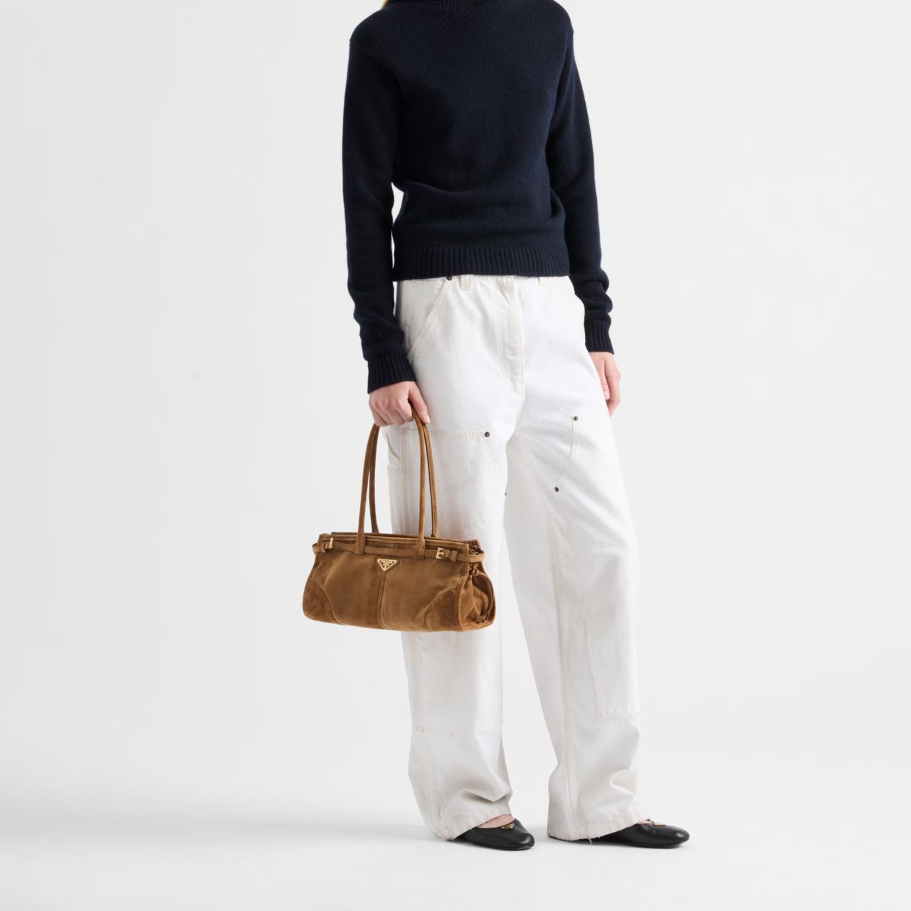 Prada Bonnie Medium Suede Handbag Cinnamon 32cm 1BA426 2C4S F0401 V MOO - Image 2