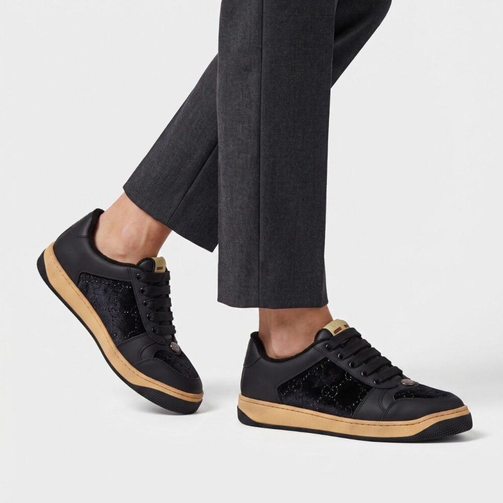 Alternative view of Gucci Ace Crystal Velvet Sneaker Black