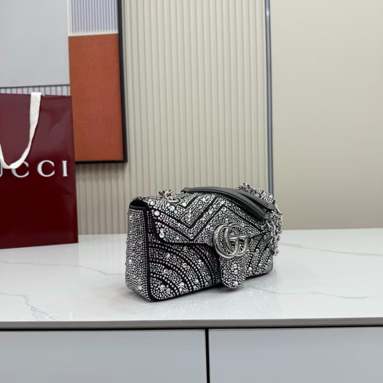 Prestige Edition – Gucci Marmont Crystal Embellished Small Shoulder Bag 22cm - Image 3