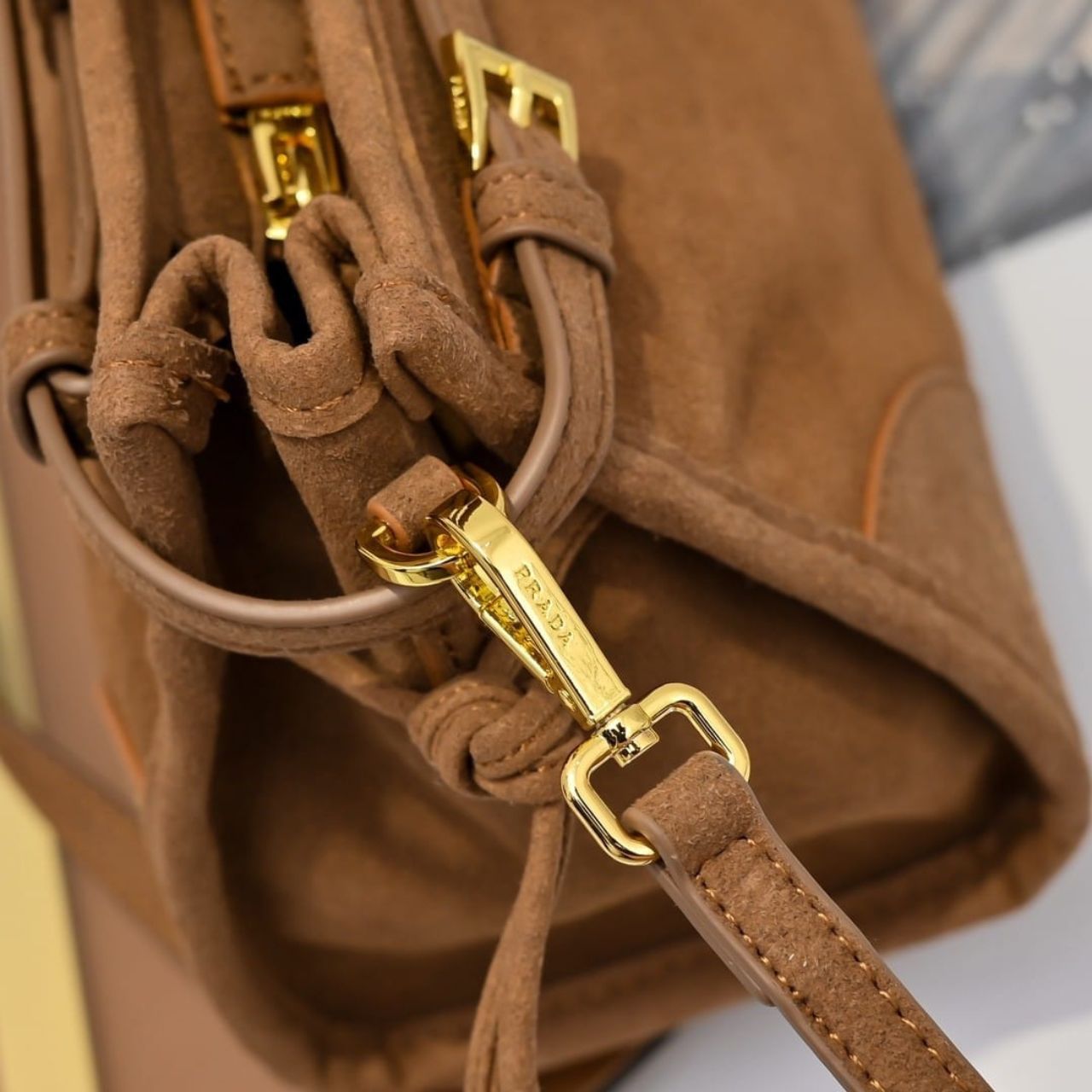 Prada Bonnie Medium Suede Handbag Cinnamon 32cm 1BA426 2C4S F0401 V MOO - Image 11