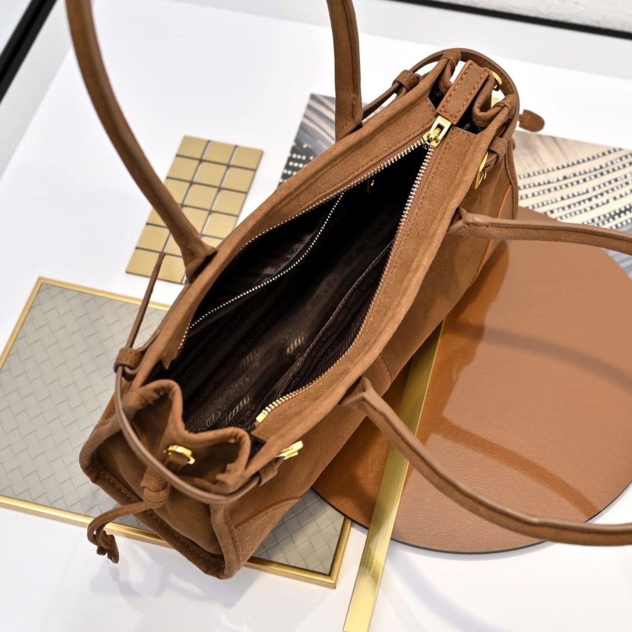 Prada Bonnie Medium Suede Handbag Cinnamon 32cm 1BA426 2C4S F0401 V MOO - Image 10