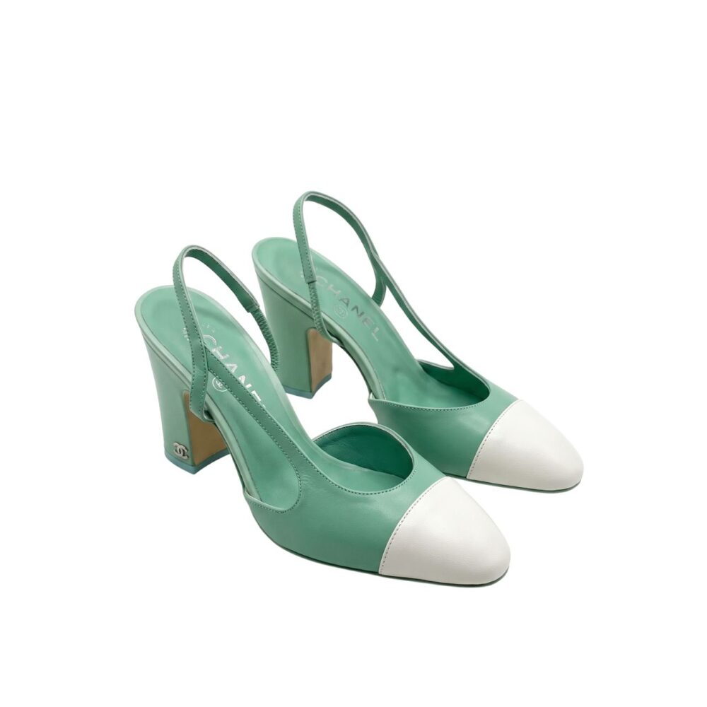 Chanel Slingbacks Mint Green White
