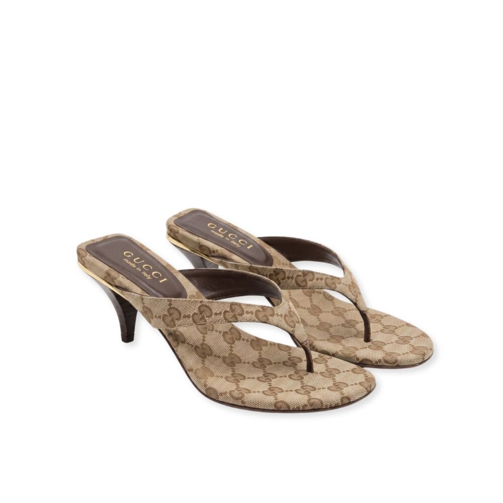 Gucci Women's Vittoria Thong Sand And Dark Brown GG